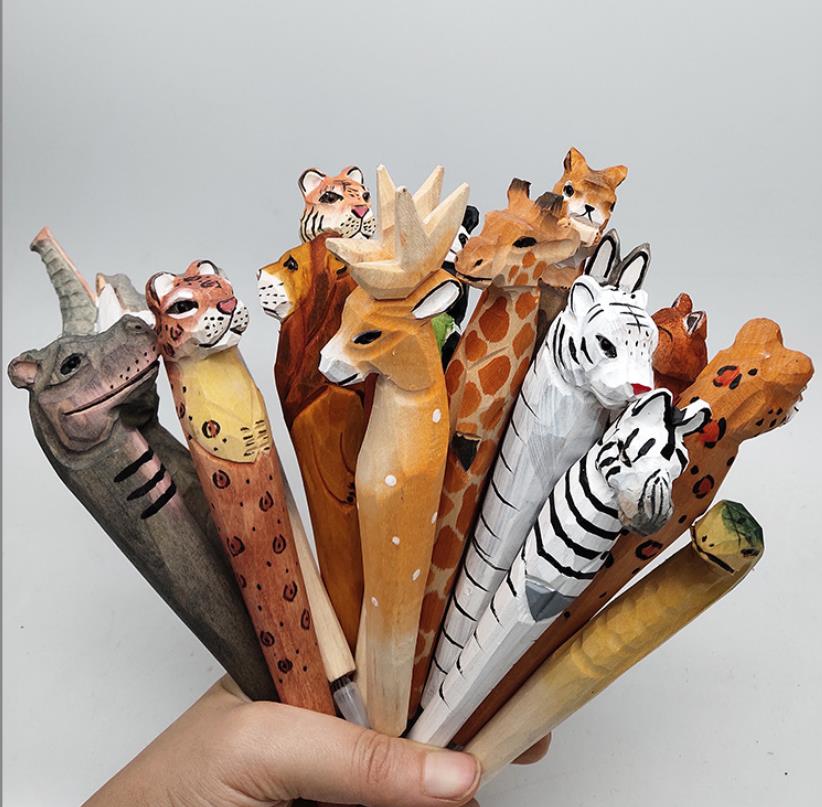 

Carved Wood Pen Wild Ocean Animals Gel Pens Stationery Hand Painted Creative Vintage Wooden Writpen School Office Supply Christmas Party Favors