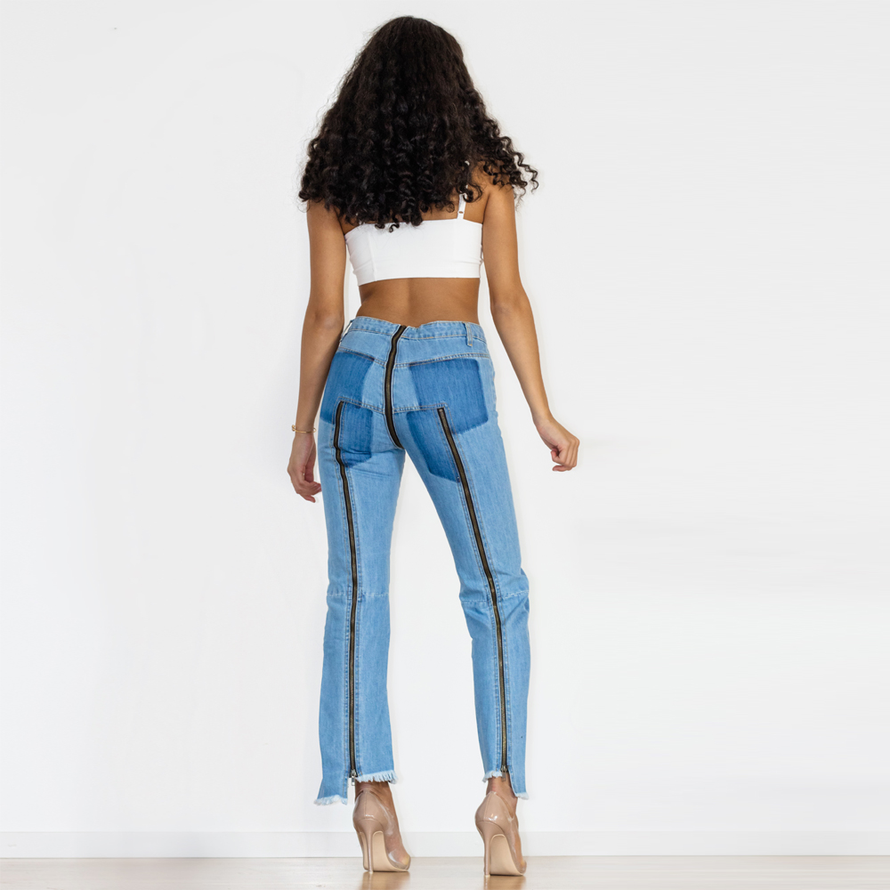 

Shascullfites Melody open crotch jeans with zippers sexy dance blue jeans for women