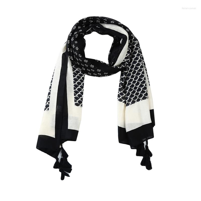 

Scarves Ladies Fashion Tassel Viscose Winter Shawl Scarf Black White Women Thick Wrap Pashmina Stole Muslim 180 100Cm
