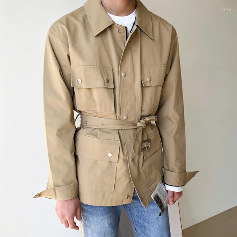 

Men's Trench Coats Short Workwear Men's Style Windbreaker 2023 Autumn Black Khaki Coat With Belt Lapel Single Breasted Cloat 2Y2522
