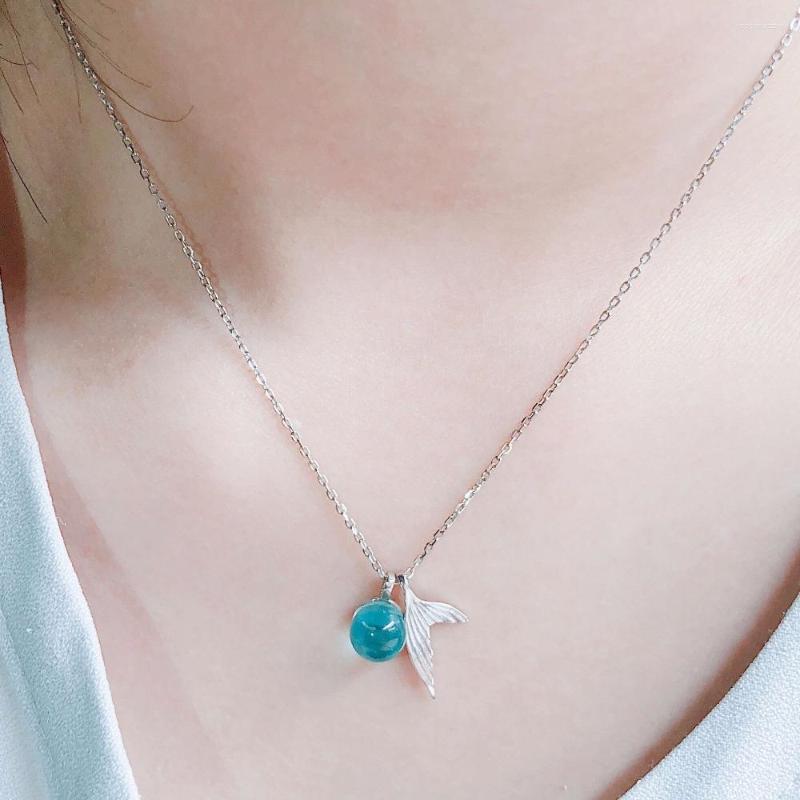 

Choker DreamySky Real Pure Silver Color Crystal Ball Mermaid Tail Necklaces For Women Wedding Jewelry Collar Colar De Plata
