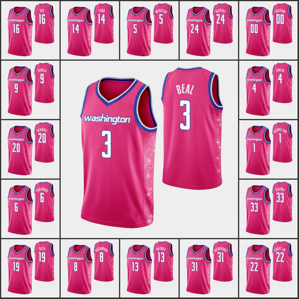 

Washington''Wizards''Men Bradley Beal Rui Hachimura Kyle Kuzma Corey Kispert Custom Pink Cherry Blossom City 2022-23 Edition Jersey