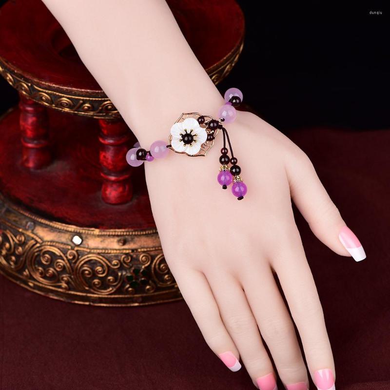 

Charm Bracelets Fashion Trend Handmade National Style Bracelet For Women Party Jewelry Vintage Purple Coloured Glaze Synthetic Flower
