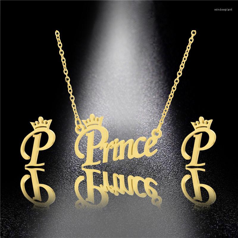 

Pendant Necklaces European And American Stainless Steel Lovers Simple Necklace Female Letters Princess Collarbone Chain Earrings Set