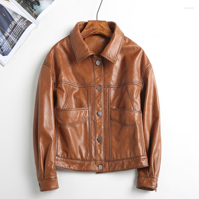 

Women's Leather Women's Genuine Sheepskin Jackets 2022 Spring Fashion Biker Motorcycle Coat Female CL4034, Black