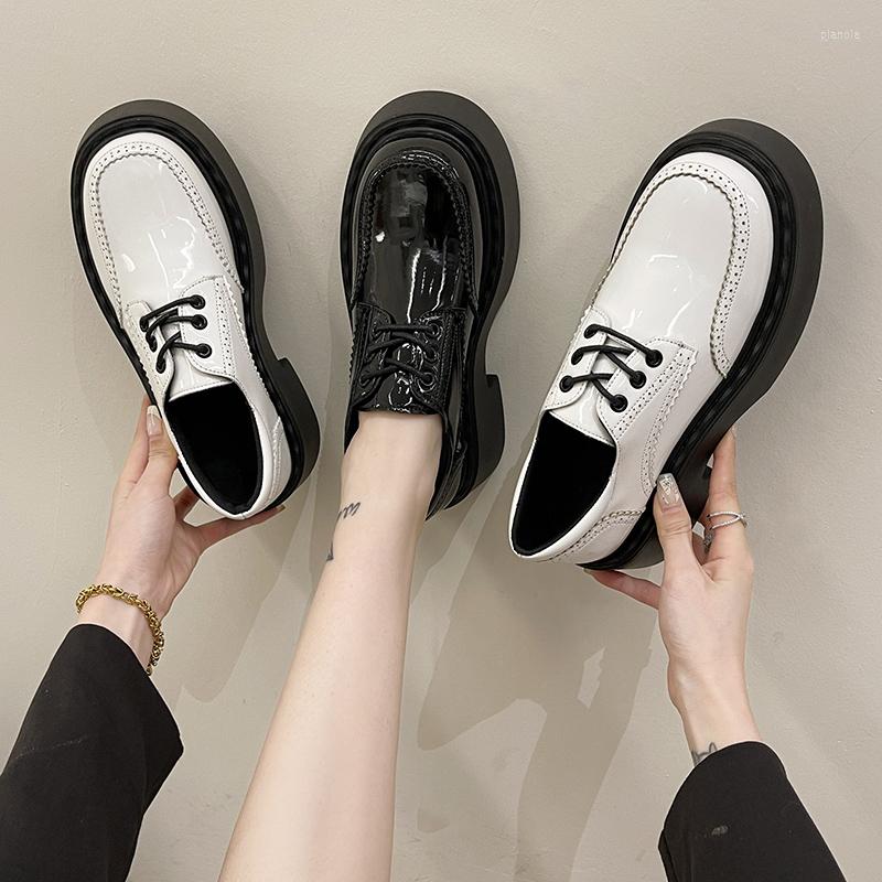 

Dress Shoes Small Leather Women's Spring And Autumn 2022 British Style Casual Thick-soled Thick-heeled Student Lace-up Loafers, Beige