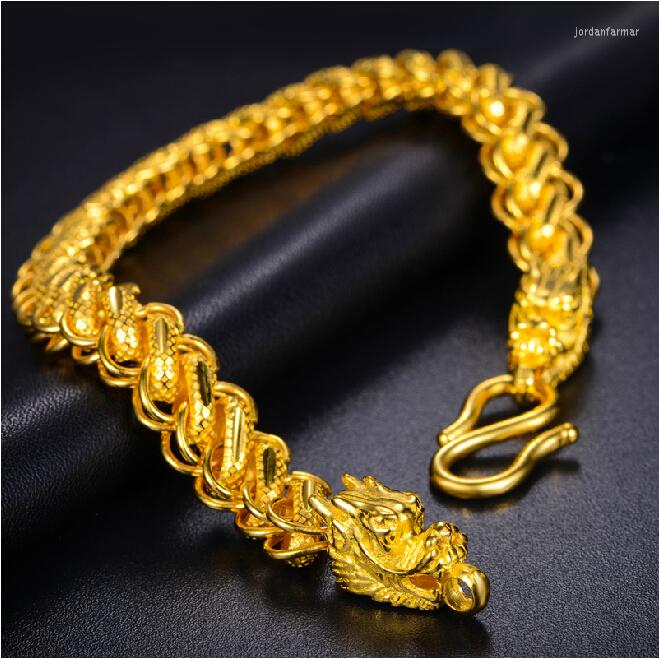 

Link Bracelets Authentic 24k Yellow Gold Thailand Dragon Head Men's Bracelet Heavy 19g
