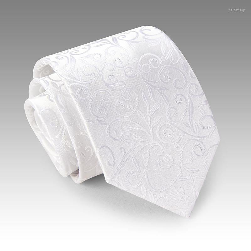 

Bow Ties Top Quality Elegant Solid White Tie 8cm Striped Paisley Jacquard Weave Mens Necktie Wedding Party For Men With Gift BOX