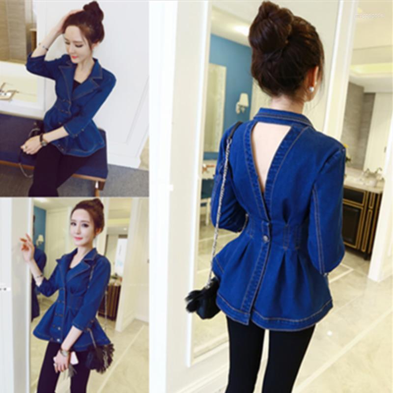 

Women' Jackets Spring And Fall Worn Alone Cowboy Coat Female Hollow Waist Double-Breasted Dress Liner Top Women, Blue