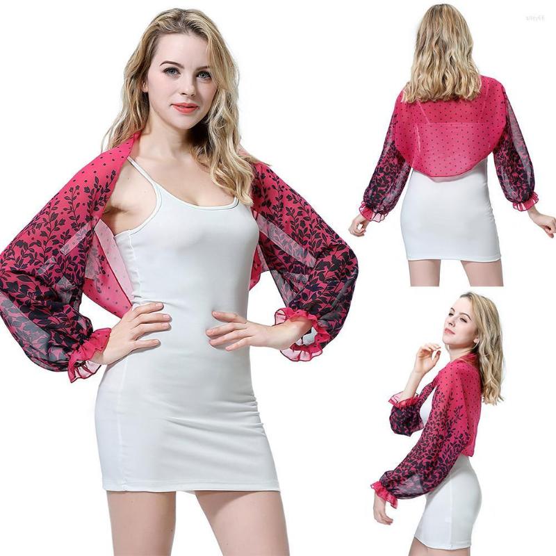 

Scarves Summer Chiffon Cardigan Sun Protection Women Leaf Dot Print Beach Long Sleeve Sunscreen Cover Up Shawl Clothing