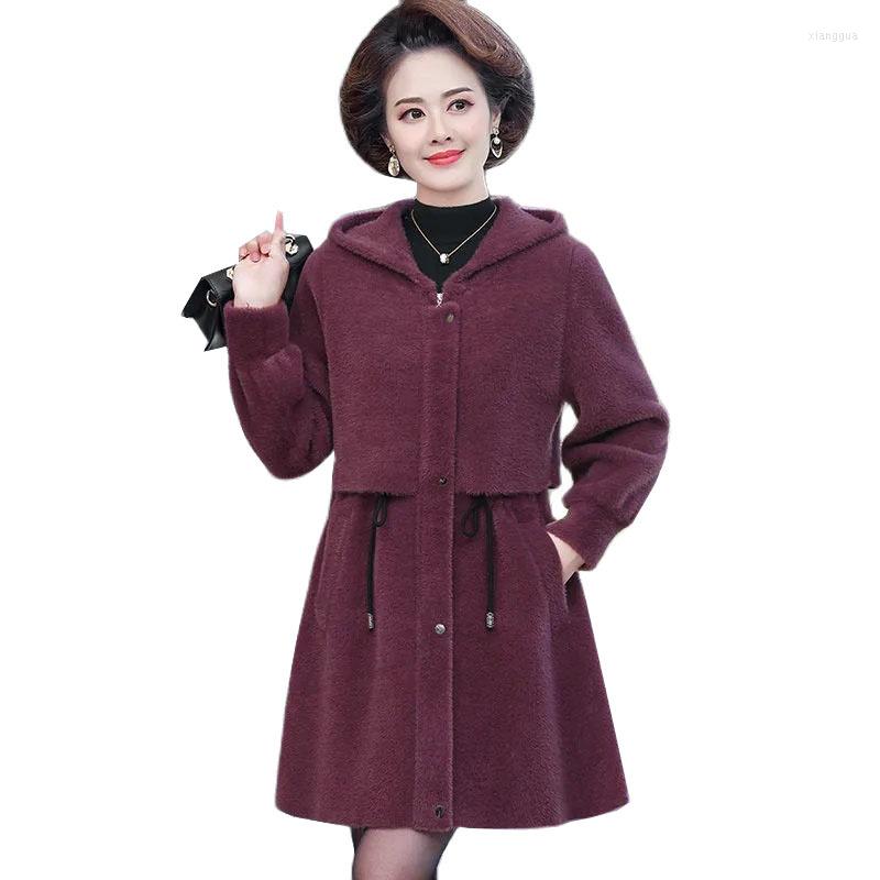 

Women's Wool 2022 Winter Jackets Middle-aged Women Imitation Mink Fleece Coat Thicken Woolen Outwear Casual Warm Top, Red