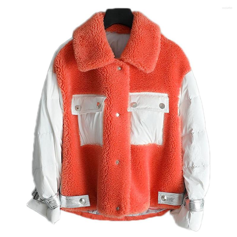 

Women's Fur 2022 Womens Faux Coat Orange Wool Sheepskin Shearing Jacket Duck Down Short Style Winter