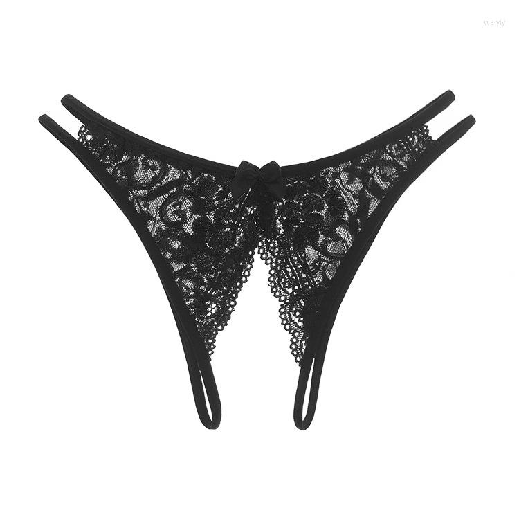 

Women's Panties Sexy Lace Transparent Open File Women's Underwear No Take Off Hollow Temptation Low Waist Hip T-pants, Black
