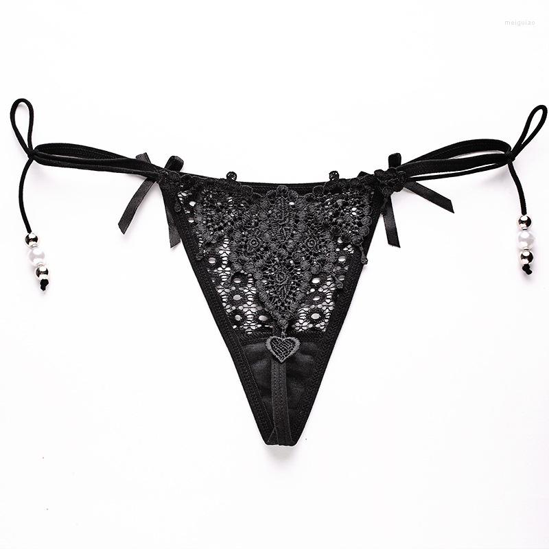 

Women's Panties Lace Underpants Women's Sexy Embroidery Seductive Sentiment Hollow Thong Ultra Thin Transparent Low Waist T-pants, Black