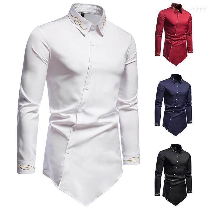 

Men' Casual Shirts Men' 2022 Hollow European Size Trend Splicing Asymmetric Long-sleeved Shirt Western Denim Slim Fit Social Dress, Black