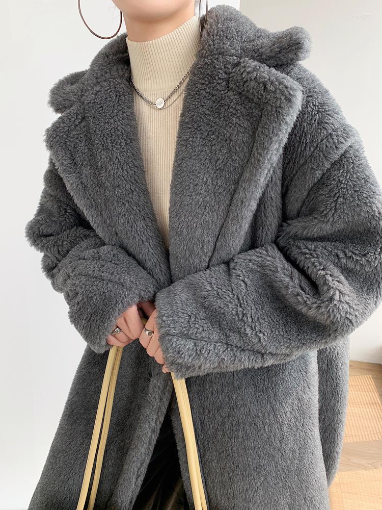 

Women's Fur 2022 Wool Coat Women Winter Real Overcoat Sheep Shearing Lady Casual Warm Natural Lamb Teddy Bear Coatoversize, White