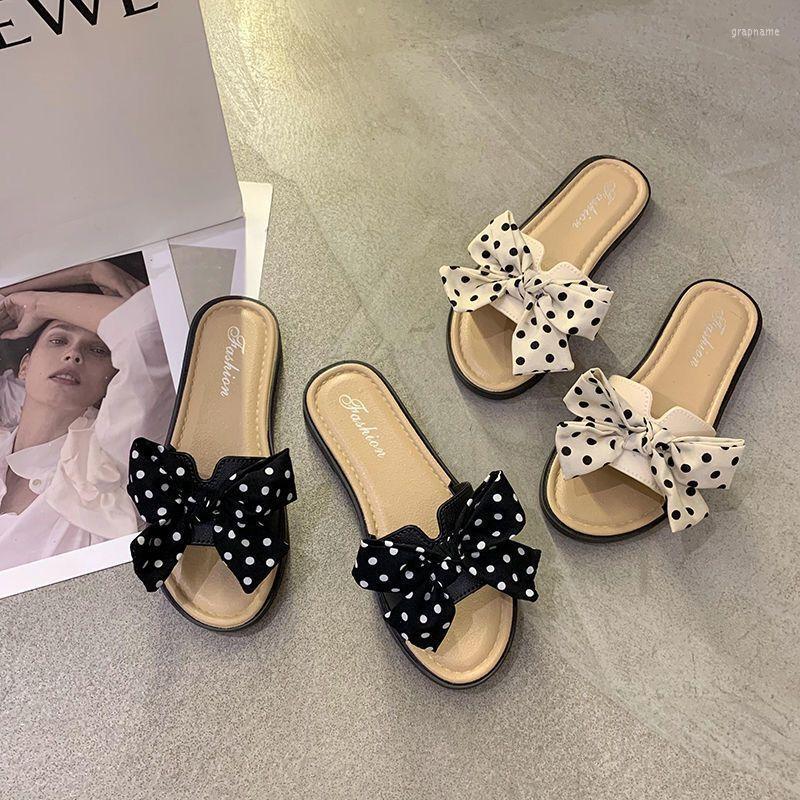 

Slippers Women's Sandals Summer Beach Toddlers Dots Bow Open Toe Slide Nonslip Cross With Bowknot For Woman, Black