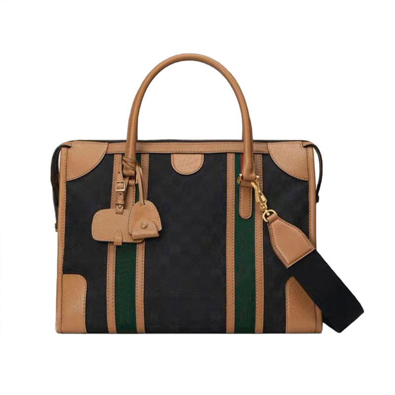 

Canvas Travel Tote Bag Crossbody Shoulder Bag Women Handbag Purse Patchwork Leather Plain Metal Letter Detachable Red Green Ribbon Strap Large Capacity Pockets, #3