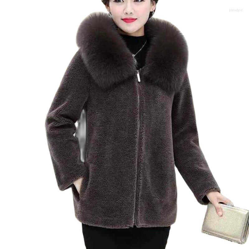 

Women' Fur Winter Sheep Shearing Female Overcoat Mid-length 2022 Imitate Granule Thicken Hooded Lamb Hair Ladies Coat, Colour3