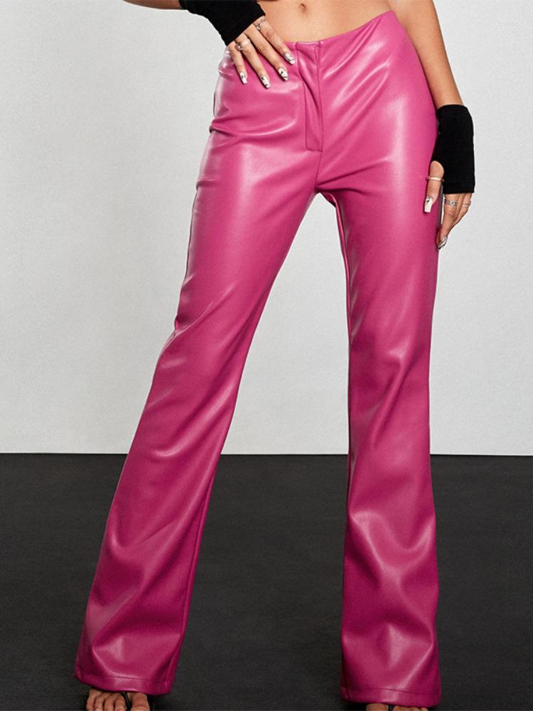 

Women' Pants Fashion Pink PU Leather Micro-flare Women 2022 Autumn Winter Y2K Casual Mid-waist High Street Hipster Clubwear, Black