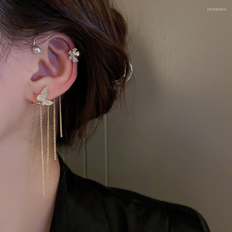

Backs Earrings Classic Gold Color Zircon Flower Butterfly Tassel Ear Bone Clip For Women Girls Charm Alloy Jewelry Accessories Gifts
