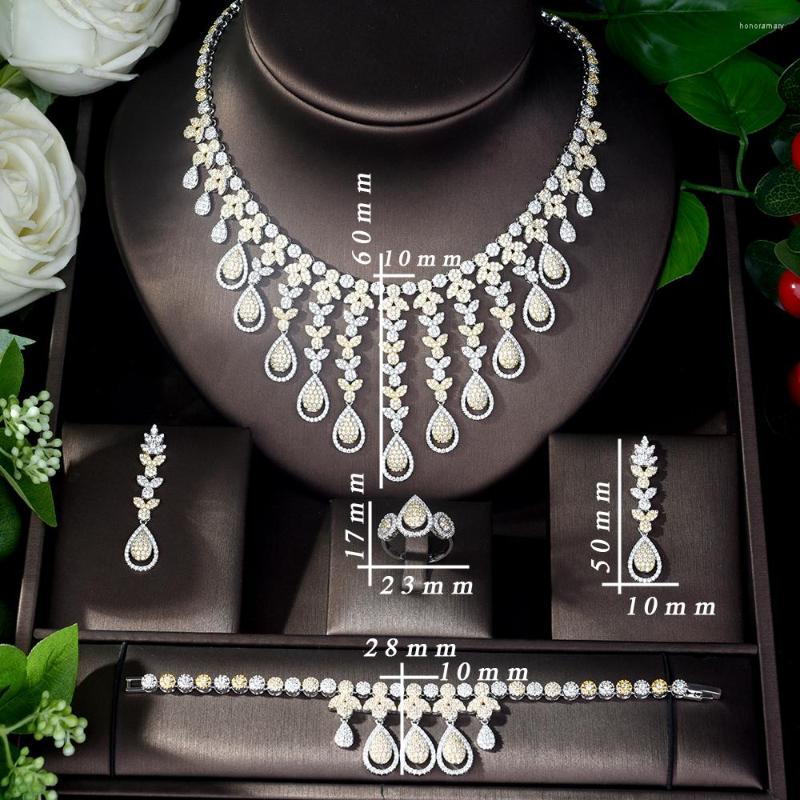 

Necklace Earrings Set Fashion Sparkling Luxury Leaf Charms 4Pcs Statement Earring Bangle Ring Sets Nigerian Dubai Jewelry N-1136, Picture shown