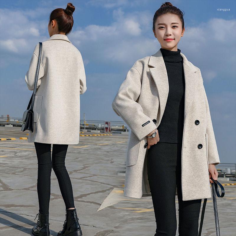 

Women' Wool Woolen Coat Women 2022 Autumn Winter Loose Thick Warm Jackets Female Double Breasted Elegant Casual Overcoat, Black