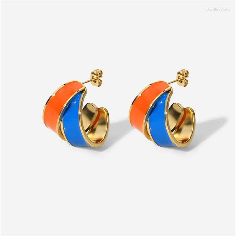 

Stud Earrings Classic Stainless Steel Geometric Sector For Woman Blue Orange Double Spell Fashion Jewelry