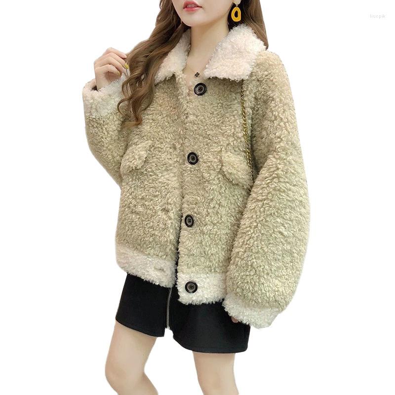 

Women' Fur 2022 Autumn Winter Lamb Coat Loose Faux Women Korean Fashion Single Breasted Thicken Warm Outwear Jackets Female, Green
