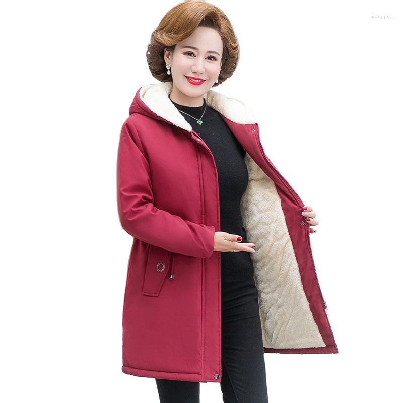 

Women's Trench Coats 2022 Middle-aged Winter Jacket Female Down Cotton Padded Clothes Women Hooded Plus Velvet Thicken Parka Overcoats, Blue