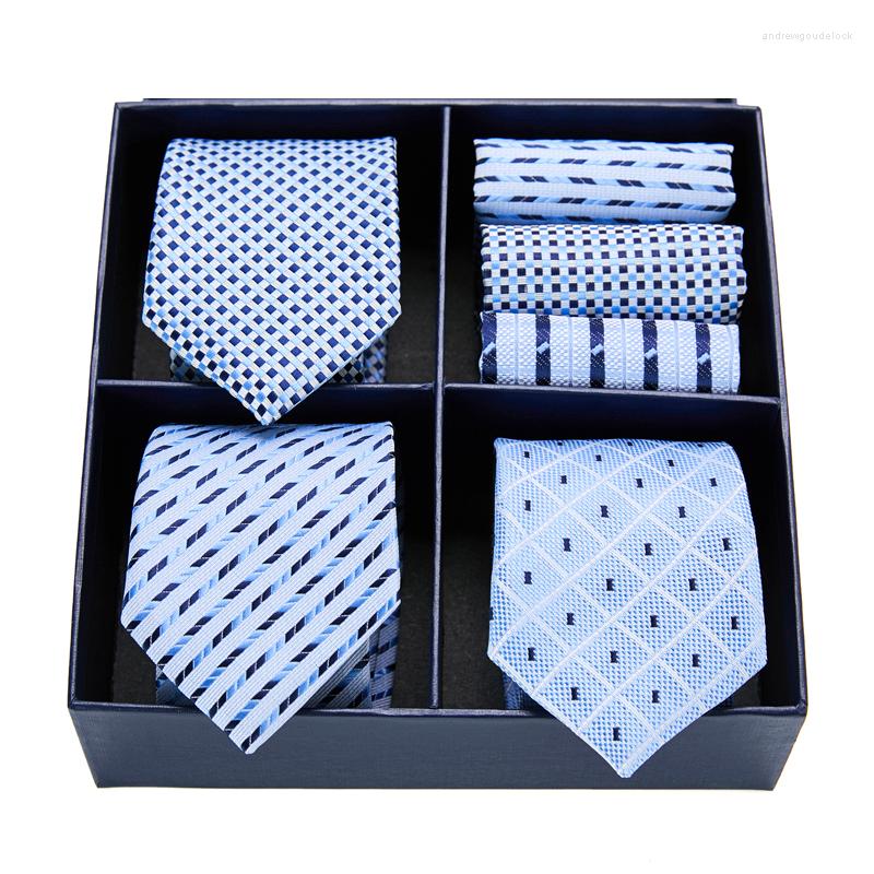 

Bow Ties Nice Handmade 2022 Design Silk Three Tie Pocket Squares Set Necktie Box Man Blue Dot St. Valentine's Day