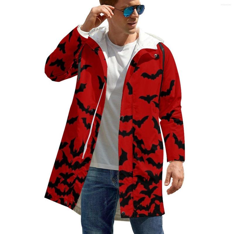 

Men' Trench Coats Just Bats Red Spooky Halloween Long Casual Windbreakers Men Printed Street Fashion With Pockets Autumn Jackets 4XL 5XL, Style-14