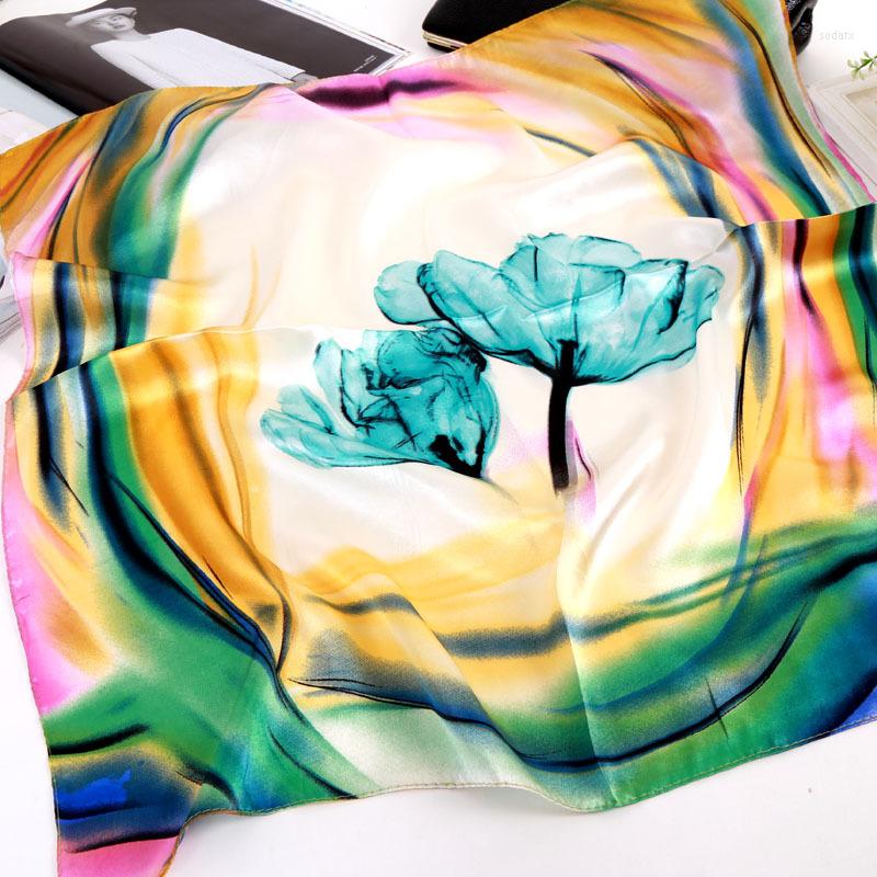 

Scarves Fashion Flower Small Silk Square Scarf 60 60cm Headband Hairbands Hair Hoop For Girl Lady Head Neck Satin Handkerchief