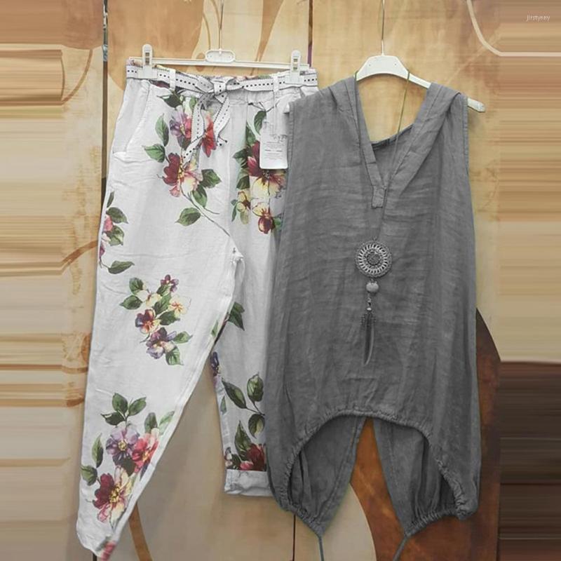 

Women's Two Piece Pants 2 Pcs/Set Fashion Women Blouse Trousers Set Strap Deep V Neck Comfortable Floral Pattern Summer Hoodie, Green