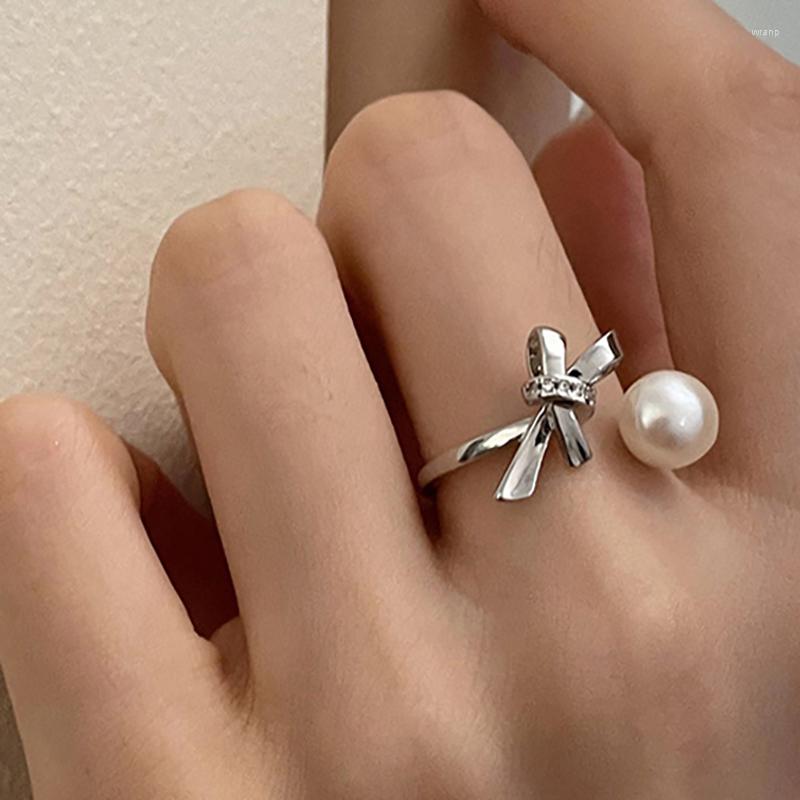 

Cluster Rings Silver Color Pearl For Women Couples Fashion Simple Bow-knot Geometric Handmade Birthday Party Jewelry Gifts