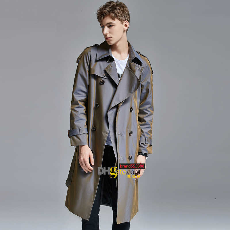 

LuxuryYoung Man Fashion Coat Color changing Unique windbreaker knee length men Outwear 2022 spring autumn European Classic Overcoat, Green