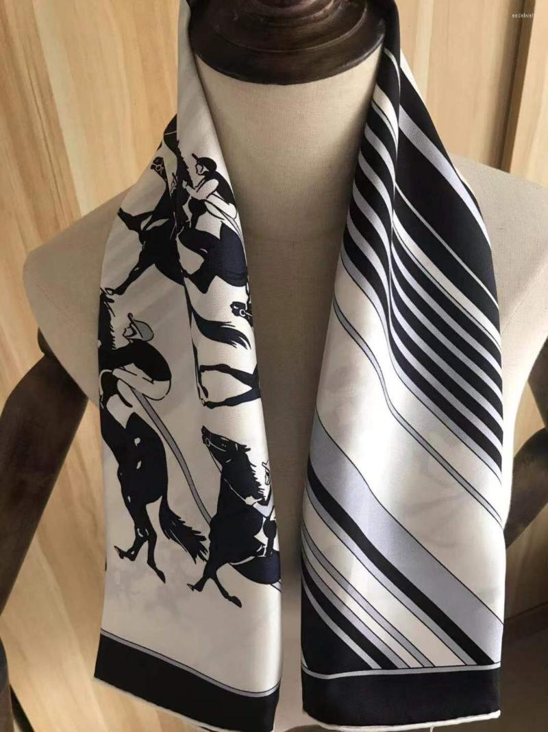 

Scarves 2022 Arrival Spring Autumn Classic Horse Pure Silk Scarf Twill Hand Made Roll 90 Cm Shawl Wrap For Women Lady