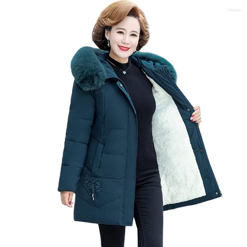 

Women's Trench Coats Middle-aged Women Winter Jackets 2022 Thick Warm Padded Cotton Jacket Parker Female Middle Length Hooded Coat, Blue