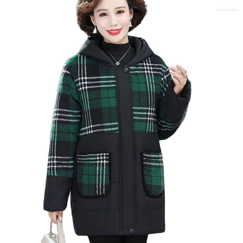 

Women's Trench Coats 2022 Winter Middle Aged Mother Mid-length Thicken Down Cotton Coat Splicing Zipper Hooded Loose Women's Jacket, Green