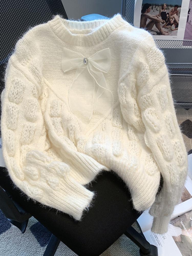 

Women's Sweaters Casual Knitwear Stereoscopic Bowknot Decorative Pullover Sweater Slouchy 2022 Autumn Fashion Women'S Clothing, Pink