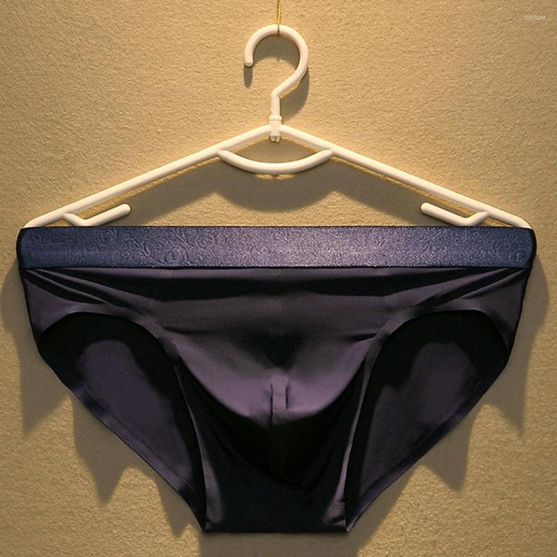 

Underpants Men Briefs Ice Silk Sexy Underwear Seamless Breathable Thin Solid Quick Dry Comfortable Bottom Panties Mens Shorts, White