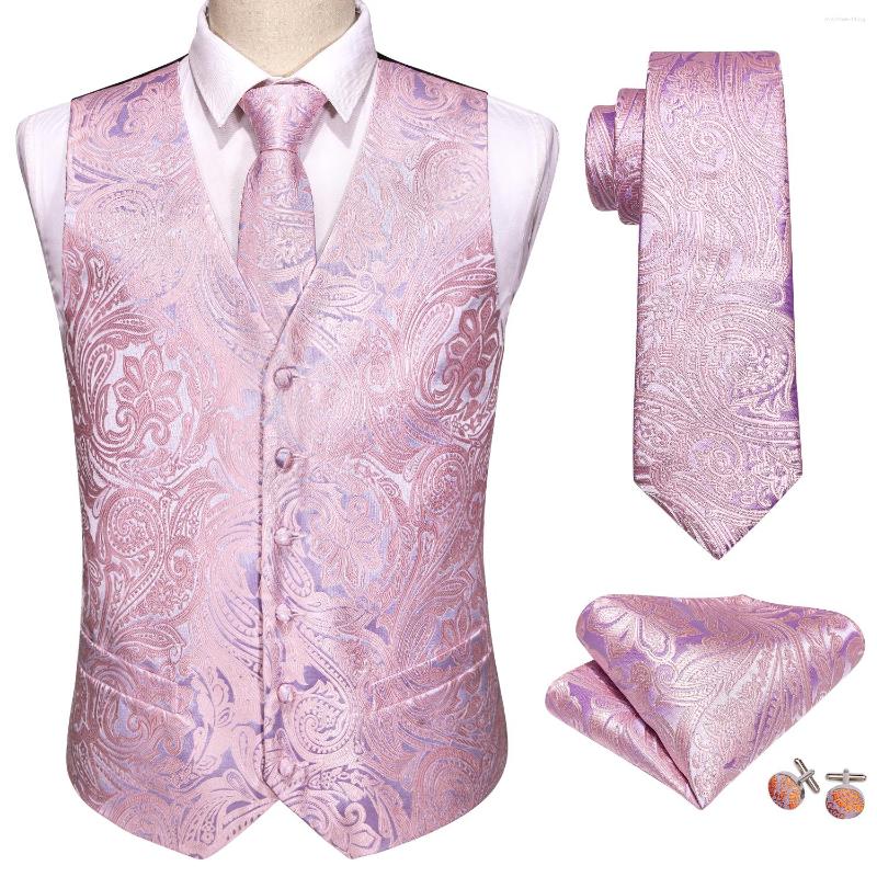 

Men' Vests Pink Mens Wedding Suit Vest Paisley Jacquard Folral Silk Waistcoat Handkerchief Tie Set Barry.Wang Design, Picture shown