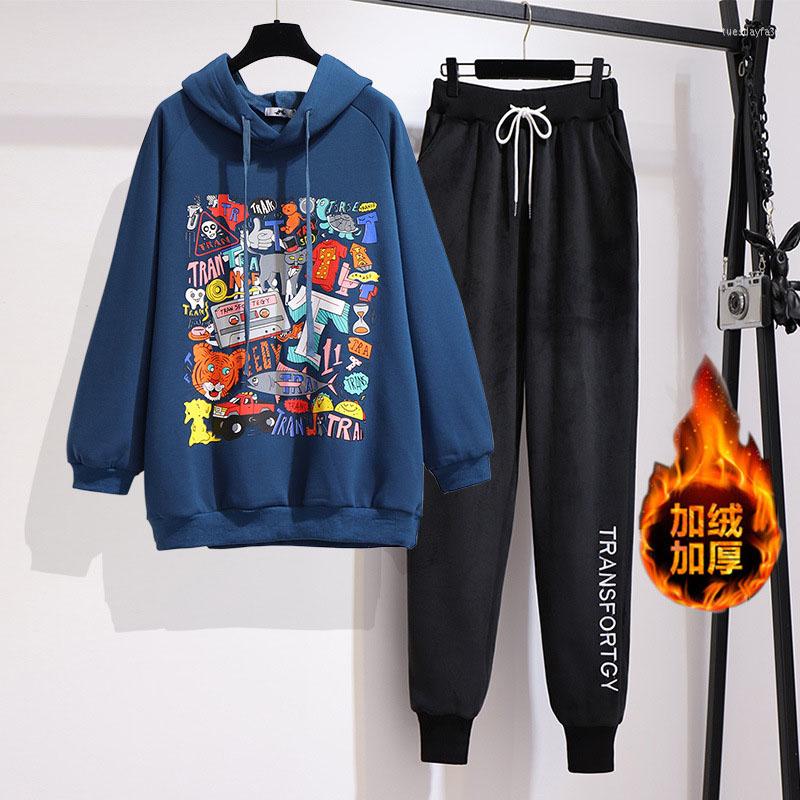 

Tracksuits 150Kg Plus Size Women's Winter Hooded Sweatshirt Slim Waist Legs Casual Pants Bust 151cm  6XL 7XL 8XL 9XL Loose Velvet, Black