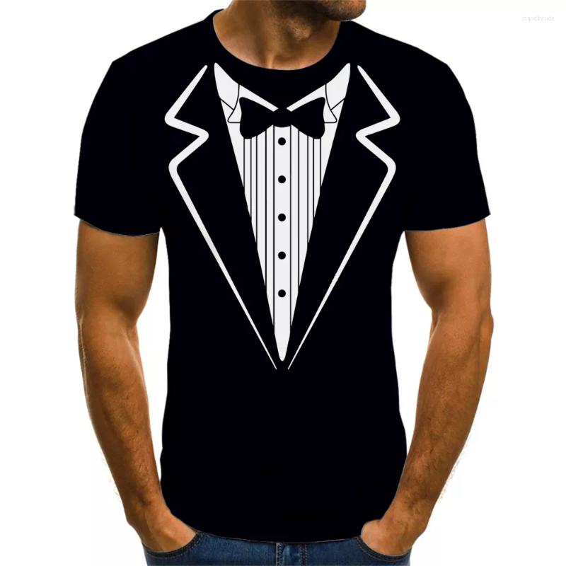 

Men's T Shirts Summer 3D Fake Two-piece Short Sleeve Suit With Printed Tie T-shirt Men's Fashion Cool Clothes, Green