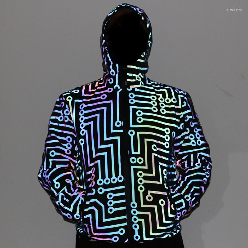 

Men's Jackets Drop Shiper Geometric Circuit Colorful Reflective Men Sportswear Hip Hop Mens Casual Hooded Windbreaker Chaquetas Hombre