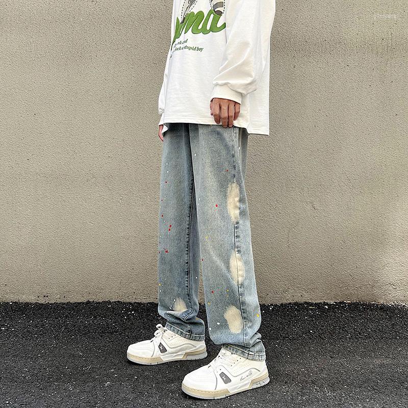 

Men' Jeans Pants For Men 2022 Autumn/Winter Fashion Washed And Worn Loose High Street Straight Ins Baggy, Retro blue