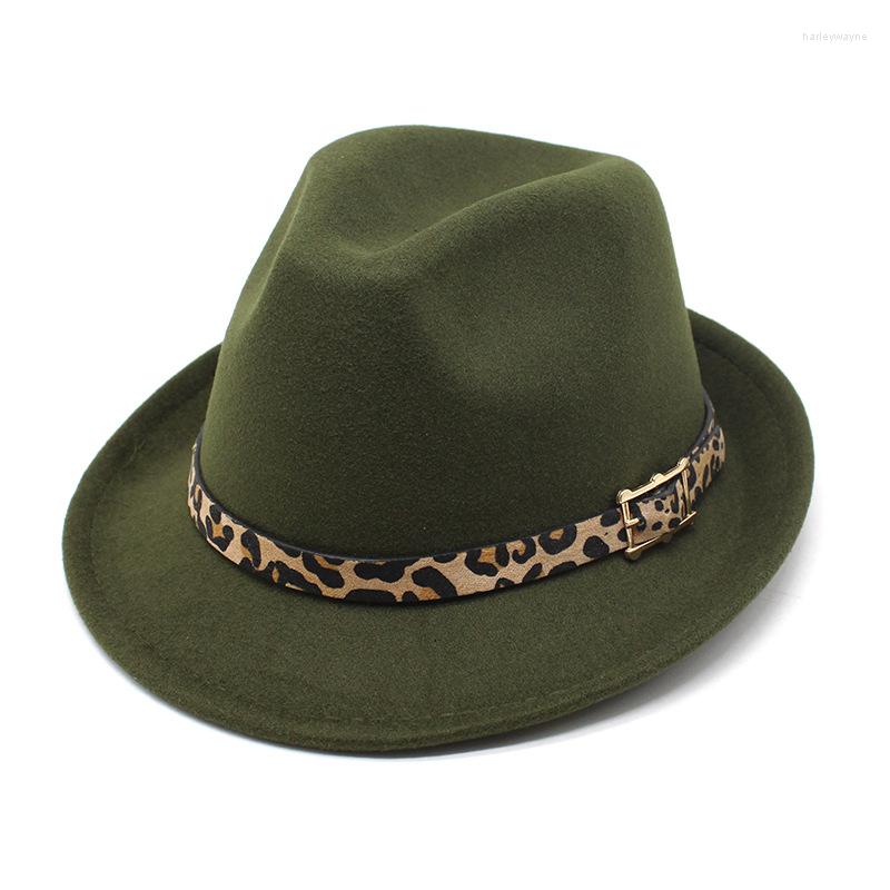 

Berets Fedora Hats Cowboy Hat Vintage Woolen Adjustable Caps Leopard Belt Trilby Fedoras Women Men, Black