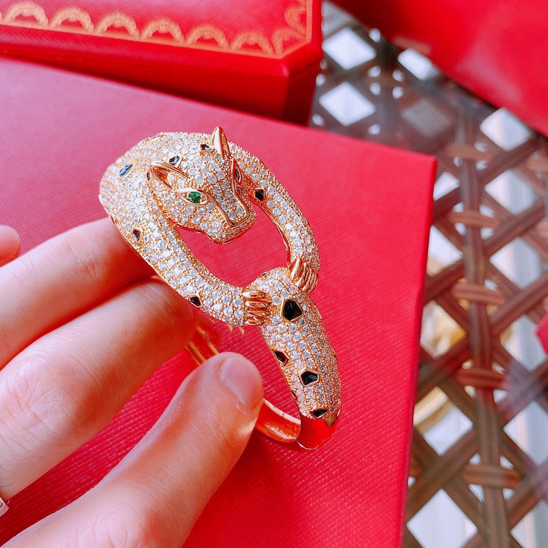 

luxury bangle bracelets designer for women love bracelets 18K Rose Gold Plated Valentine's Day Full Crystal panther charms Jewelry With Box