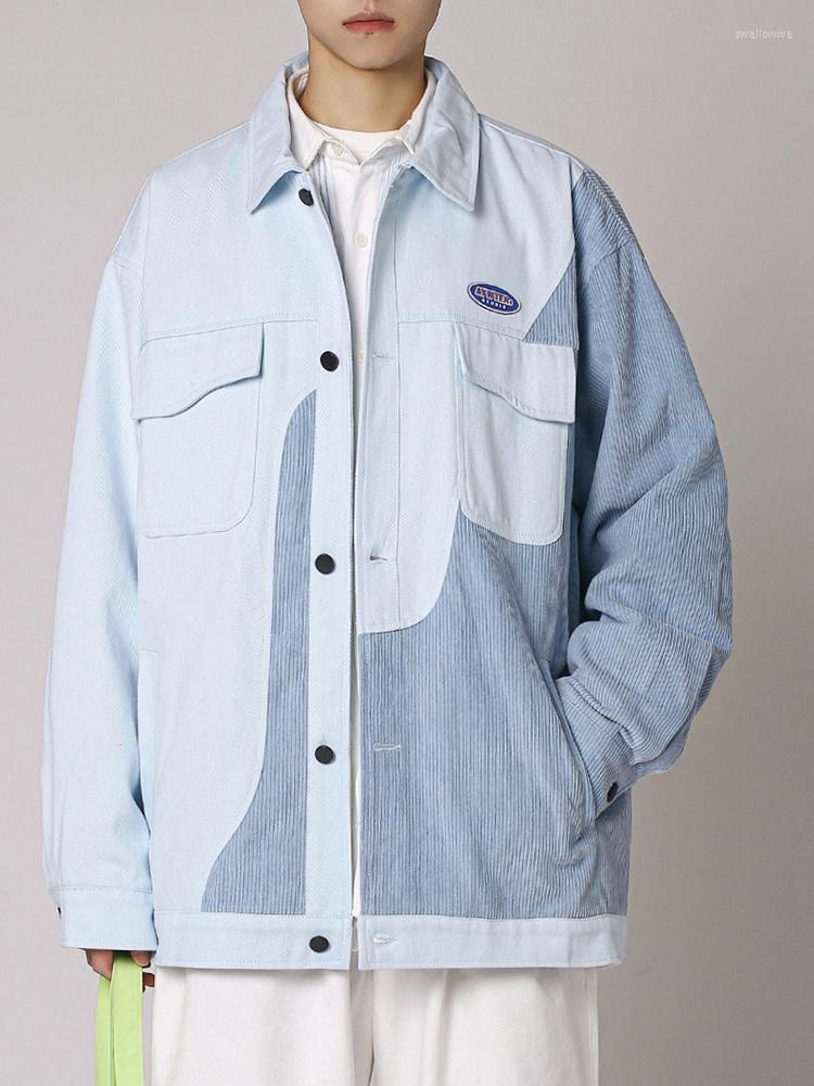 

Men's Jackets Loose Men Jacket Autumn Contrast Color Stitched Corduroy 2022 Spring Japanese Style Single Breasted Temperament 2A1921, Blue