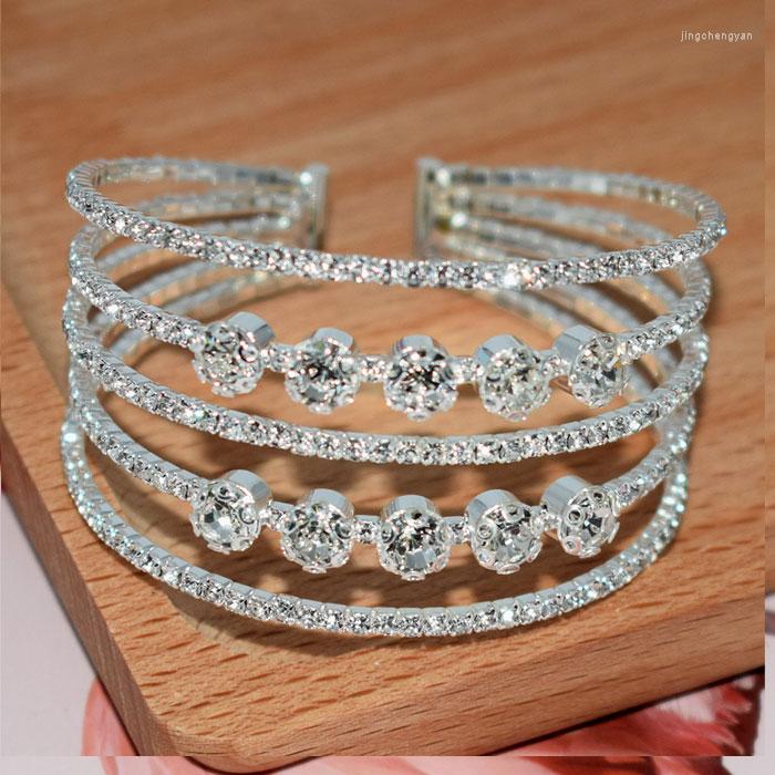 

Bangle Fashion Personality Simple Design Female Open Cuff Stainless Steel Wire Wrapped Adjustable Rhinestone Bracele